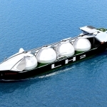 川崎重工業の水素燃料エンジンが搭載される大型液化水素運搬船のイメージ図（川重提供）