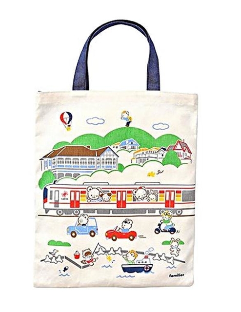 山陽電車沿線の街並みをあしらったファミリアとのコラボレーションバッグ（山陽電気鉄道提供）