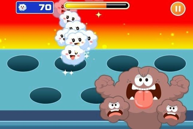 タクマがごっこランドで展開する排ガスをきれいな空気に変えるゲームの画面（同社提供）