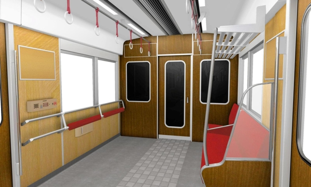 先頭車両の車いすスペースのイメージ。座席を撤去し拡大する（阪急電鉄提供）