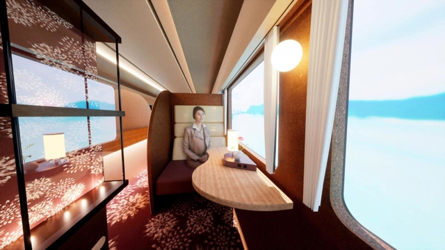 ＪＲ西日本の新観光列車「はなあかり」のスーペリアグリーン車座席のイメージ（ｄｅｓｉｇｎｅｄ　ｂｙ　Ｙａｓｕｙｕｋｉ　ＫＡＷＡＮＩＳＨＩ　＋　ＩＣＨＩＢＡＮＳＥＮ／ｎｅｘｔｓｔａｔｉｏｎｓ）