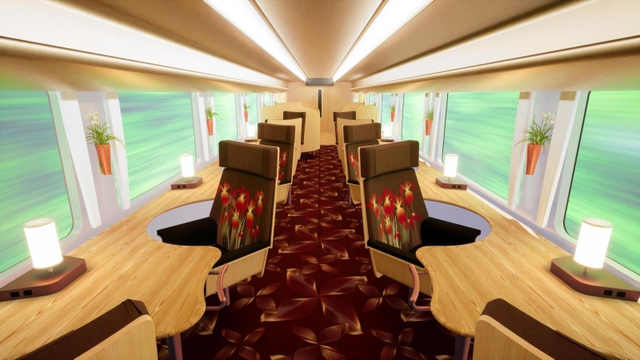 ＪＲ西日本の新観光列車「はなあかり」のグリーン車座席のイメージ（ｄｅｓｉｇｎｅｄ　ｂｙ　Ｙａｓｕｙｕｋｉ　ＫＡＷＡＮＩＳＨＩ　＋　ＩＣＨＩＢＡＮＳＥＮ／ｎｅｘｔｓｔａｔｉｏｎｓ）