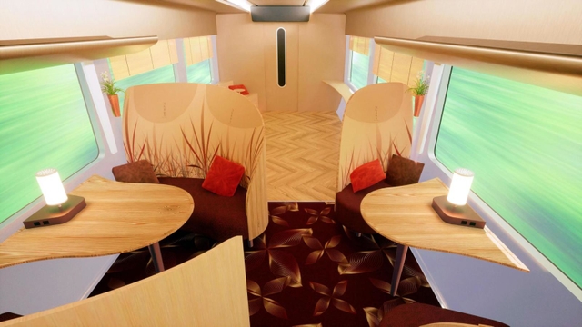 ＪＲ西日本の新観光列車「はなあかり」のグリーン車座席のイメージ（ｄｅｓｉｇｎｅｄ　ｂｙ　Ｙａｓｕｙｕｋｉ　ＫＡＷＡＮＩＳＨＩ　＋　ＩＣＨＩＢＡＮＳＥＮ／ｎｅｘｔｓｔａｔｉｏｎｓ）