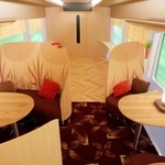 ＪＲ西日本の新観光列車「はなあかり」のグリーン車座席のイメージ（ｄｅｓｉｇｎｅｄ　ｂｙ　Ｙａｓｕｙｕｋｉ　ＫＡＷＡＮＩＳＨＩ　＋　ＩＣＨＩＢＡＮＳＥＮ／ｎｅｘｔｓｔａｔｉｏｎｓ）