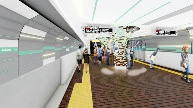 Ｂ案のプラットホーム。白を基調とし、地下鉄西神・山手線のカラーである緑を配置した（神戸市交通局提供）