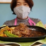 カフェで提供している飛騨牛を使ったハンバーグ