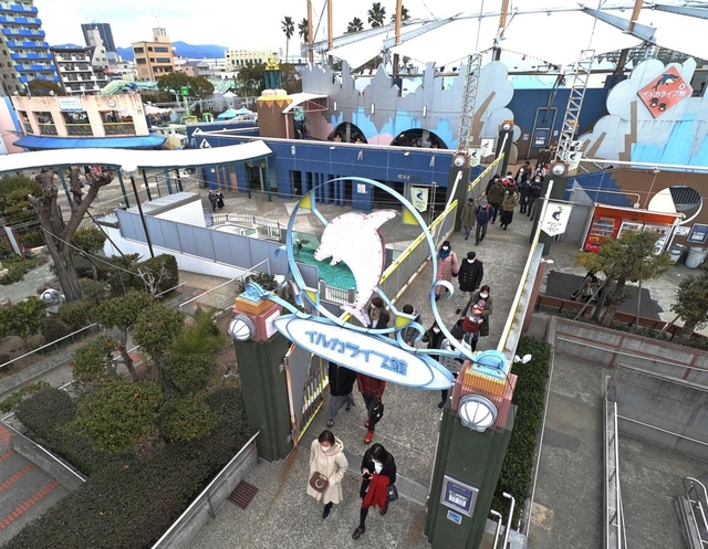 ２月末で閉鎖されるイルカライブ館など敷地東側＝神戸市須磨区若宮町１（撮影・秋山亮太）