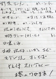 カレーうどん丼などが書かれた裏メニュー
