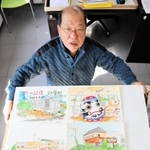 福島県双葉町の様子を描いた建築士曺弘利さん＝神戸市長田区長田町１