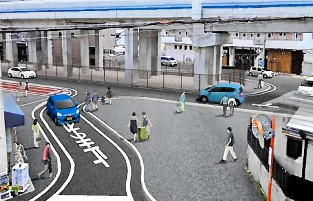 神戸市が最初に示した古堂交差点改修後のイメージ。北向き一方通行の道を通す案だった（神戸市提供）