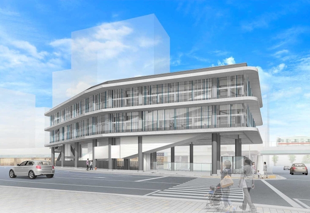 垂水駅西側に整備されるロータリーと立体原付駐車場のイメージ（神戸市提供）