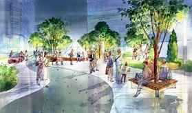 駅南側広場の夜景イメージ（神戸市提供）