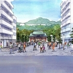 リニューアルされる広場から湊川神社を見たイメージ（神戸市提供）