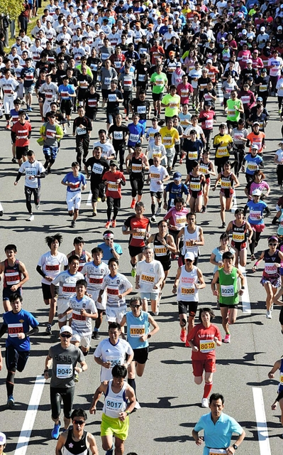 前回の「六甲シティマラソン大会」でコースを駆けるランナー＝２０１９年１１月