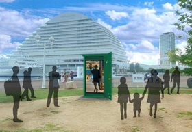 メリケンパークに設置されるドアのイメージ（神戸市提供）