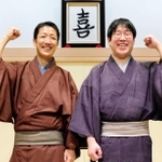 「同期まつり」でトリを務める桂福丸さん（左）と桂小鯛さん＝神戸市兵庫区新開地２