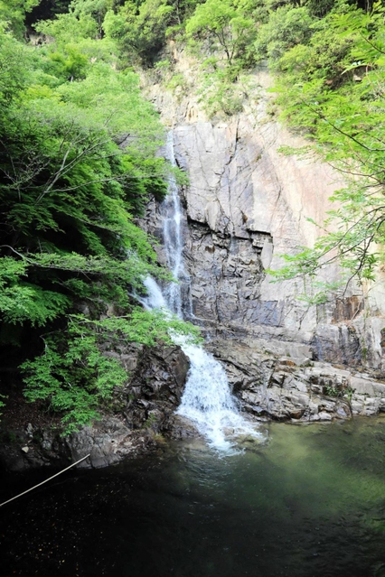 水が豊富なときだけ見られる「五本松かくれ滝」＝神戸市中央区葺合町