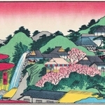 明治初期の布引周辺を描いた「神戸古版画集」。多くの店が並び、にぎわっているのが分かる（神戸市立中央図書館蔵）
