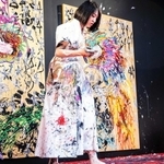節分祭で奉納される小松美羽さんの作品。神戸の海山や文明の発展がテーマだ＝２０２２年９月、神戸市中央区