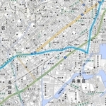 兵庫付近で回り道していることが分かる西国街道の地図（国土地理院ウェブサイトより。青線は筆者が加筆）