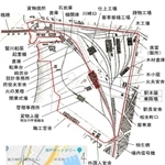多くの施設があった初代神戸駅の図面（高橋健司さん作成・提供。「Ｇｏｏｇｌｅマップ」および「兵庫神戸実測図」に加筆）