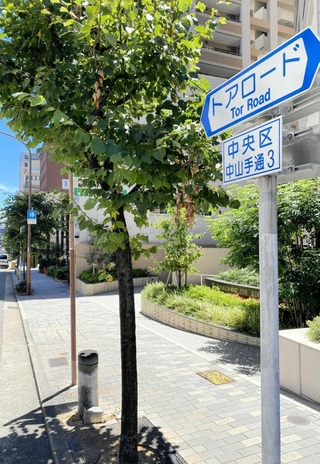 道路の通称名を表示する看板＝神戸市中央区中山手通３