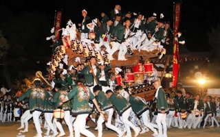 勇壮な練りを披露するだんじり＝東灘区住吉宮町７、本住吉神社