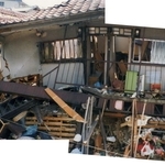 中島さん一家が暮らしていた２階建てアパート。１階が押しつぶされ、アメフト部員は２階部分から入っていった（提供写真）