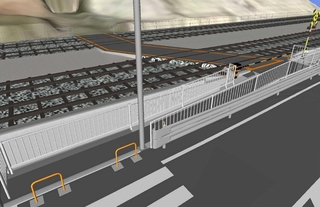 対策工事の完成イメージ。横断歩道の位置をずらし、待機スペースも確保する（兵庫国道事務所提供）