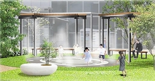 ＪＲ新長田駅前広場の再整備案のイメージ。噴水を活用し、緑あふれる空間をつくる（神戸市提供）