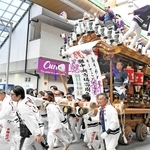開設100年祝い、だんじり巡行　神戸・灘中央市場　4地区集結、600人力合わせ練りを披露
