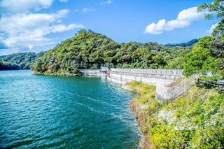 水面と草木に溶け込むように歴史的なたたずまいが残る烏原貯水池＝神戸市兵庫区烏原町（前畑温子さん提供）