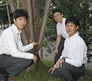 桜の見守り活動を始めた光上知宏さん（右端）ら＝会下山公園