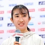 陸上の日本選手権開幕を前に記者会見する田中希実＝３日、東京・国立競技場（代表撮影）