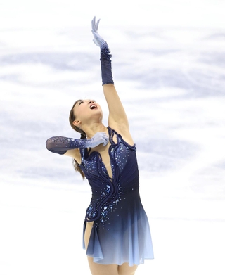 女子ＳＰ　演技を披露する坂本花織（撮影・中田匡峻）