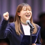 日本選手団の壮行会で、笑顔を見せるフィギュアスケート女子の坂本花織＝１８日午後、千葉県船橋市