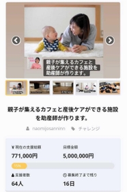 カフェと産後ケア施設開設に支援を求めるクラウドファンディングのページ