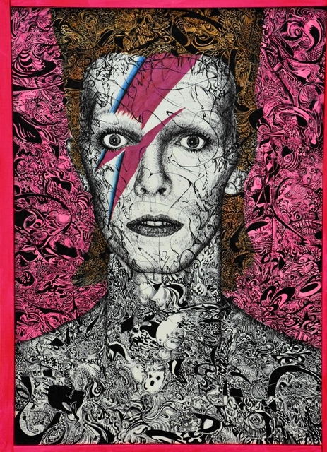 デビッド・ボウイを描いた作品＝三木市立堀光美術館