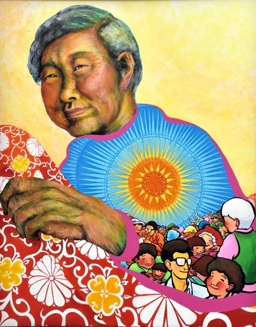 ２０２０年に亡くなった祖母について描いた作品「旅立ち」＝三木市上の丸町、堀光美術館