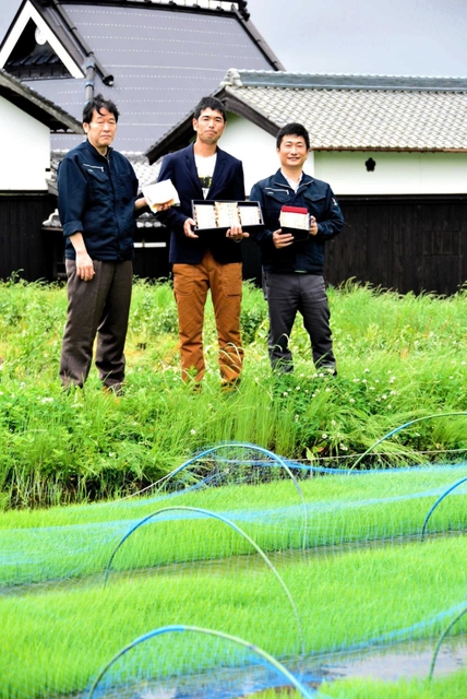 農業法人「稔樹」を立ち上げた（左から）田中誠さん、藪西史丈さん、打越稔明さん＝三木市志染町井上