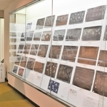 さまざまな染め型紙が並ぶ企画展＝みき歴史資料館