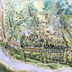 木内さんの新作「慶長期三木城想像復元図」＝みき歴史資料館