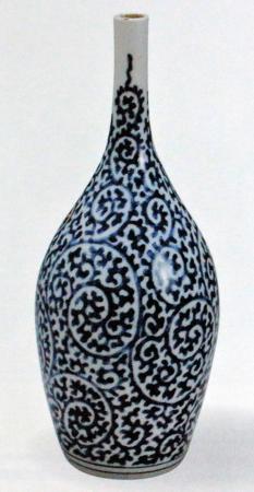 古伊万里焼染付『向日葵と可愛らしい犬文』大皿 飾皿 径41.6cm