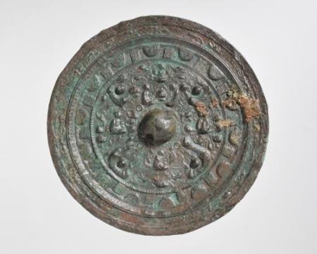 スーパーセール タイムセール 時間 A 鳥文様古鏡 遺跡発掘品 古代中国 金工 緑青 青銅｜鏡 工芸品