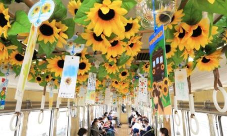 見上げれば満開の花畑 能勢電鉄 おひさま電車 風鈴もチリン チリン おでかけトピック 兵庫おでかけプラス 神戸新聞next