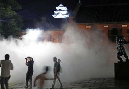 霧と光で彩る姫路城 アーティスト2人のコラボ「白い風景」 市立美術館