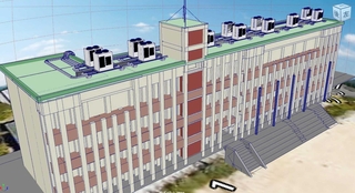 夏休みの集中講座で生徒が制作した育英高の校舎外観（同高提供）