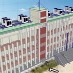 夏休みの集中講座で生徒が制作した育英高の校舎外観（同高提供）