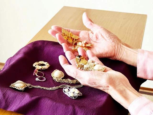 ジュエリーを両手で持つ高齢女性（ｓｍｉｌｅ／ＡｄｏｂｅＳｔｏｃｋ）