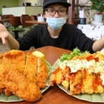 ジャンボチキンカツ（左）とジャンボチキン南蛮＝三田キッピー食堂